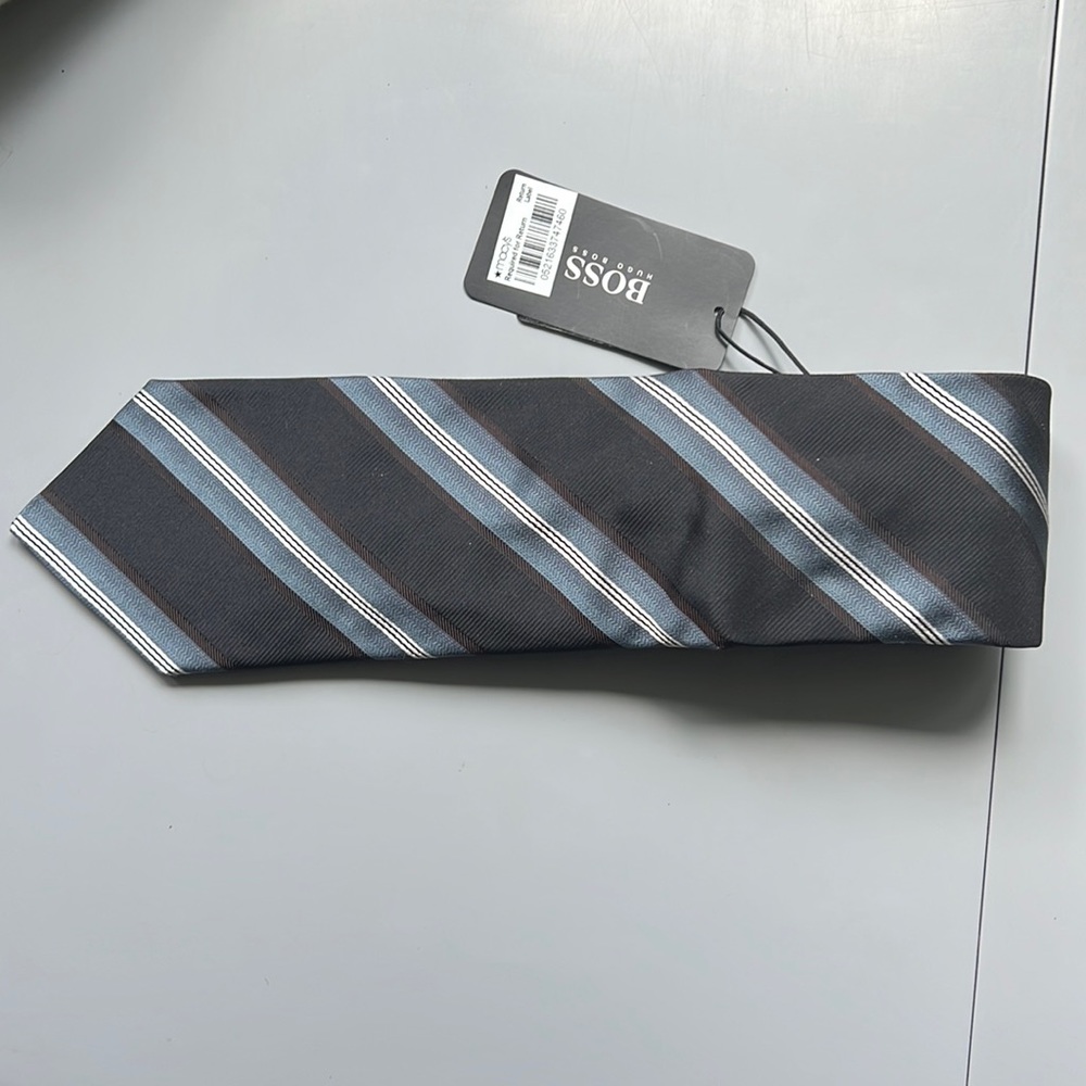 NWT Men’s Hugo Boss Black Brown Gray Silk Tie